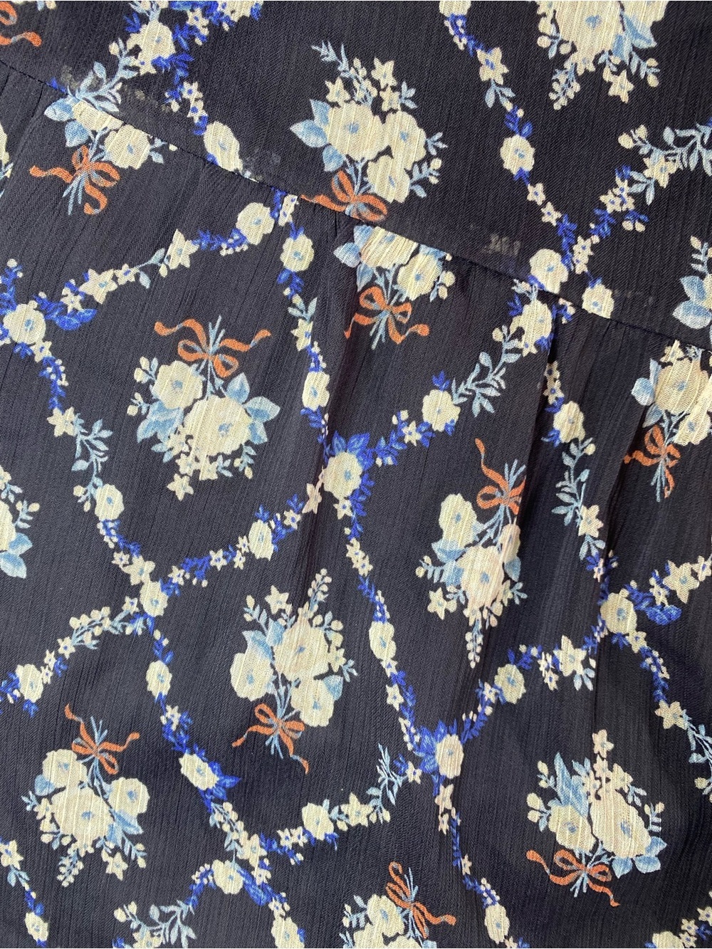 🌸Lauren Conrad Navy Blue Floral Smocked Puff Sleeve Square Neck Short Dress S - Picture 4 of 9
